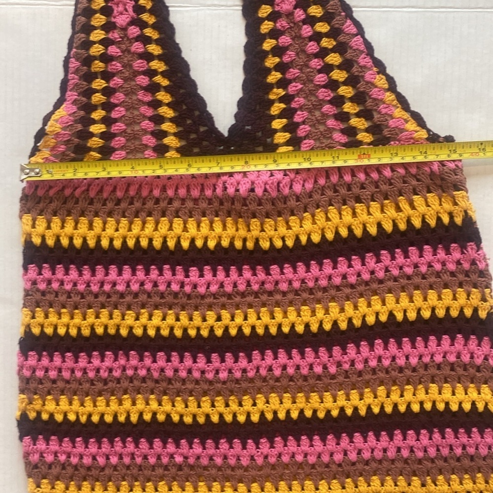 ZARA, Colourful Retro Crochet Halter Dress, with deep V-Neck Size Large - Picture 13 of 17